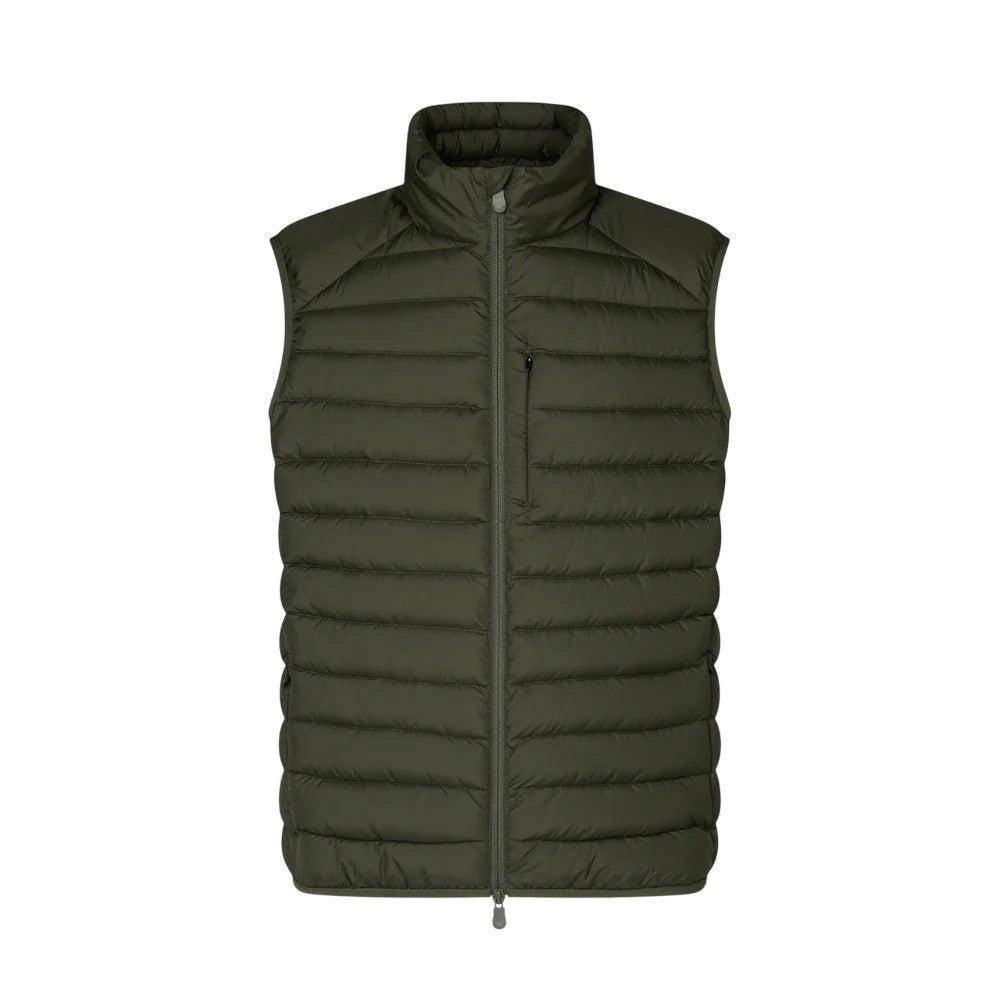 Save The Duck Quilted Green Vest With Stand-Up Collar And Layering Flexibility