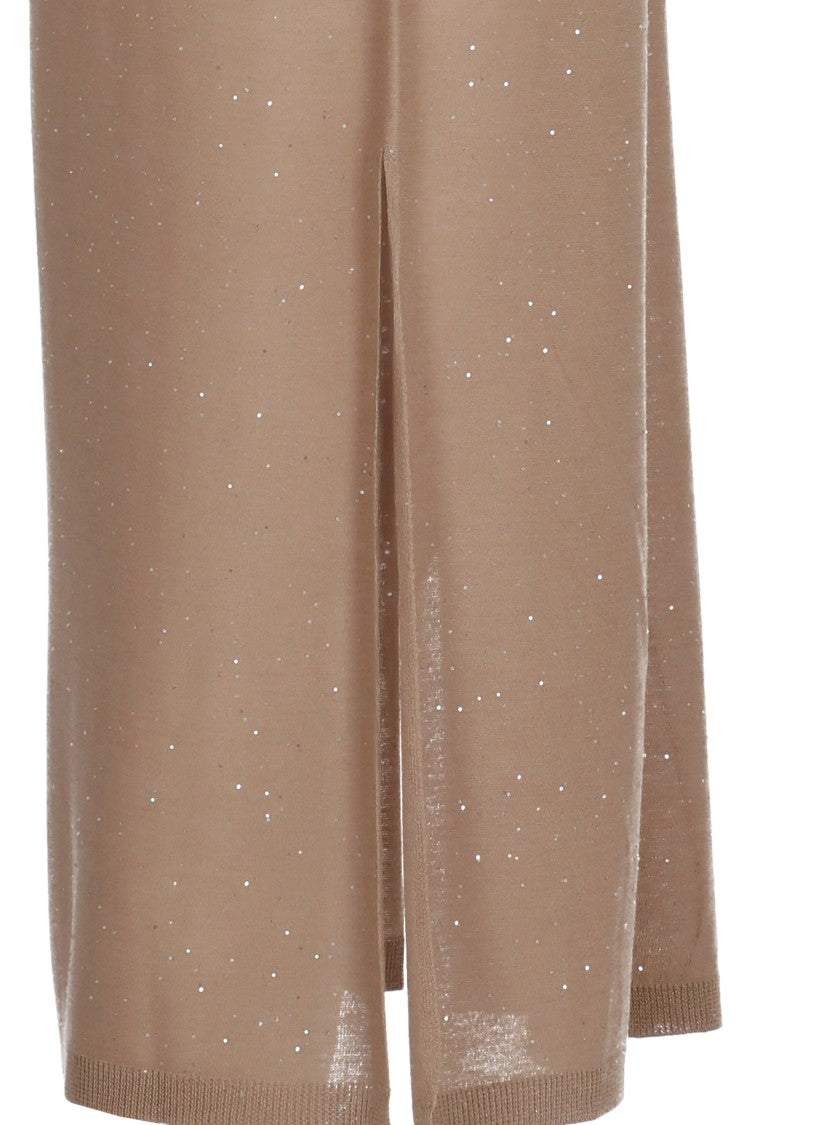 Kangra Sequined Brown Viscose Midi Dress With Sleek Hem Vents