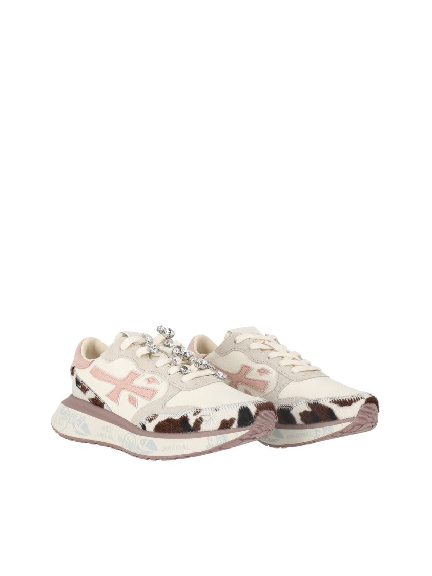 Premiata Beige/Pink Lauryn Leopard Print Sneakers