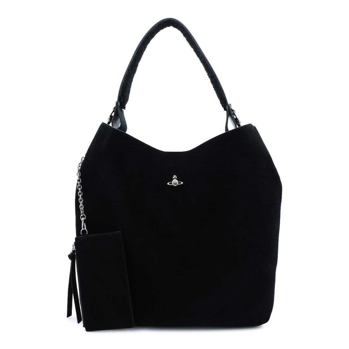 Vivienne Westwood Black Suede-Textured Chain Pouch Shoulder Bag