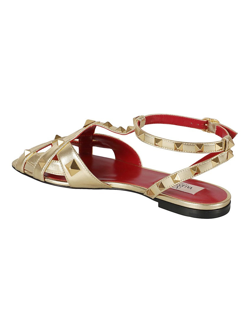 Valentino Garavani Pyramid-Stud Ankle-Buckle Flat Sandals