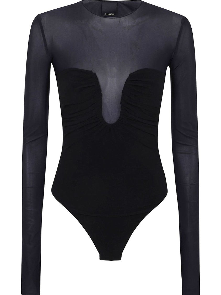Pinko Sheer Long-Sleeve Black Bodysuit