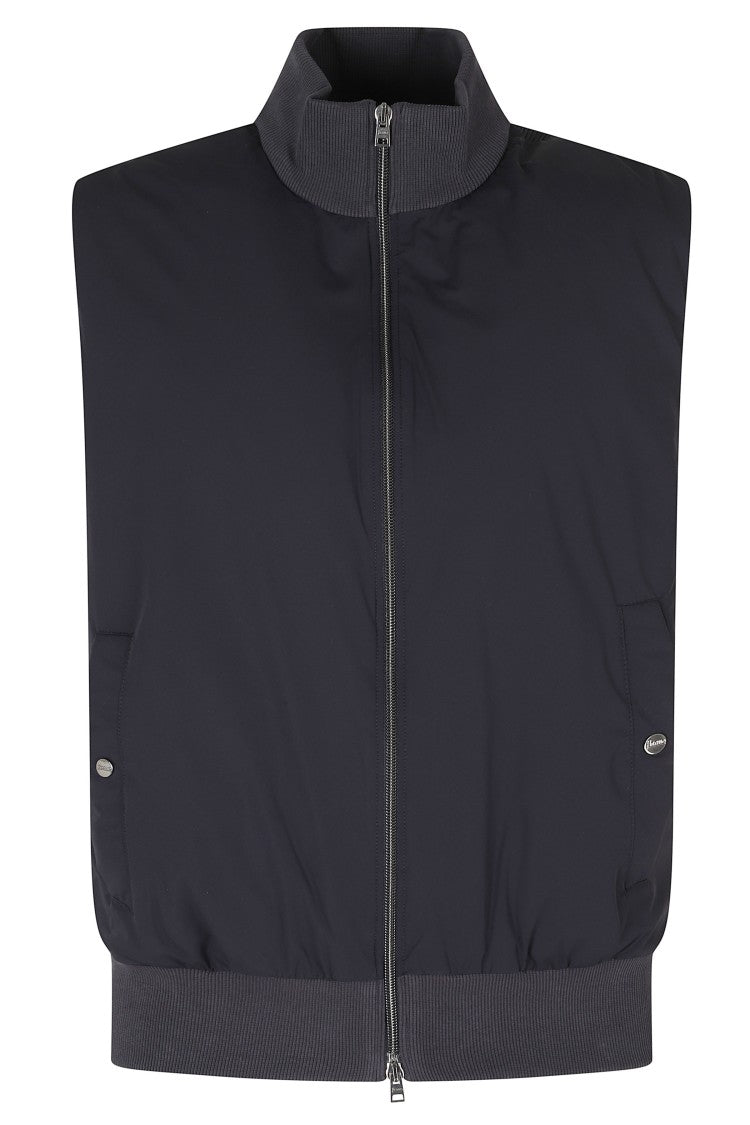 Herno Blue Ribbed Full-Zip Cotton Vest
