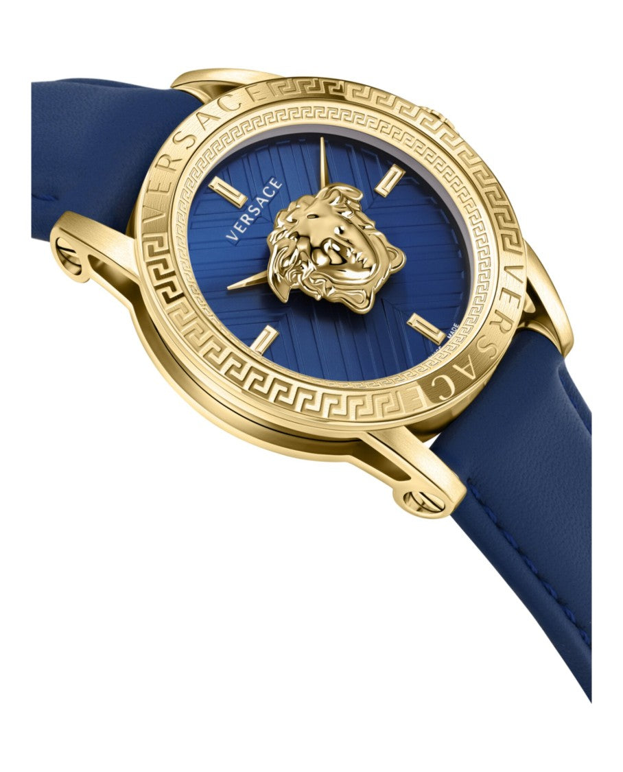 Versace V-Code Strap Watch With Blue Guilloche Dial