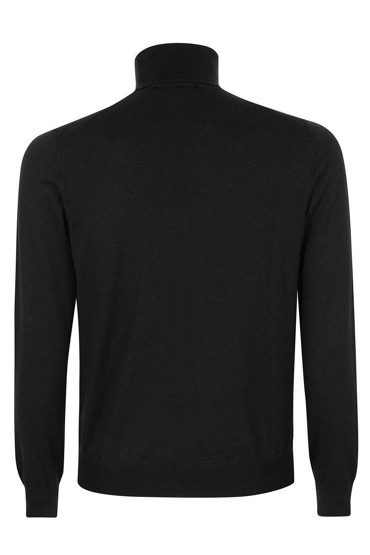 Tagliatore High-Neck Black Sweater In Fine Virgin Wool