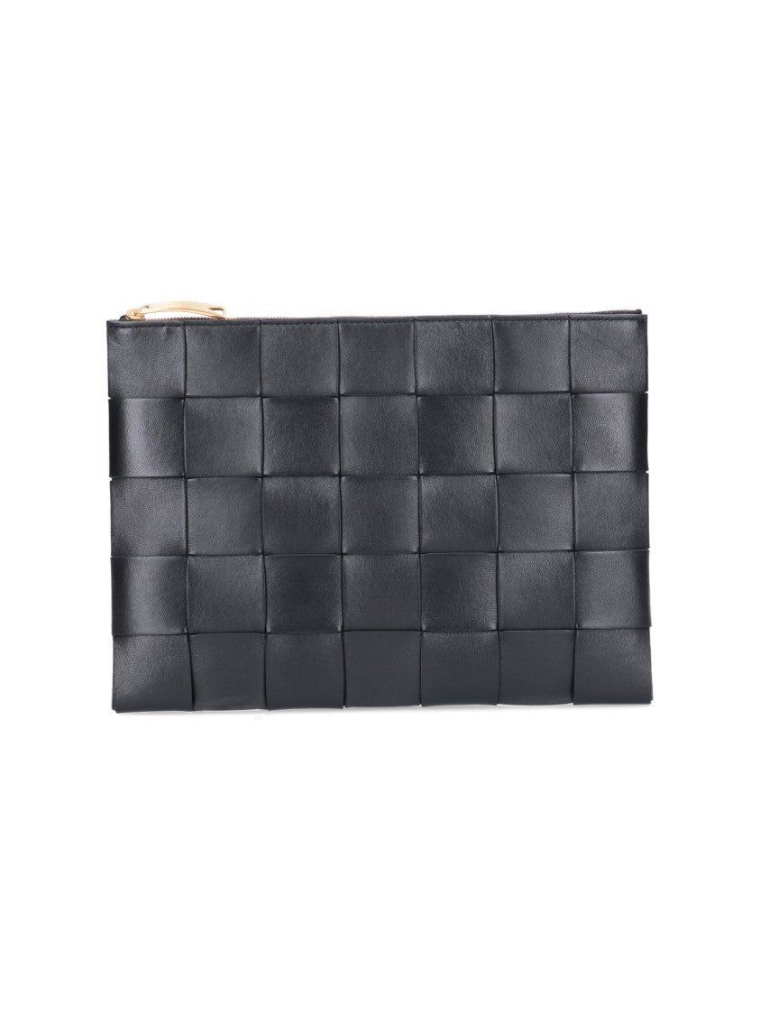Bottega Veneta Intrecciato Lambskin Pouch With Gold Hardware