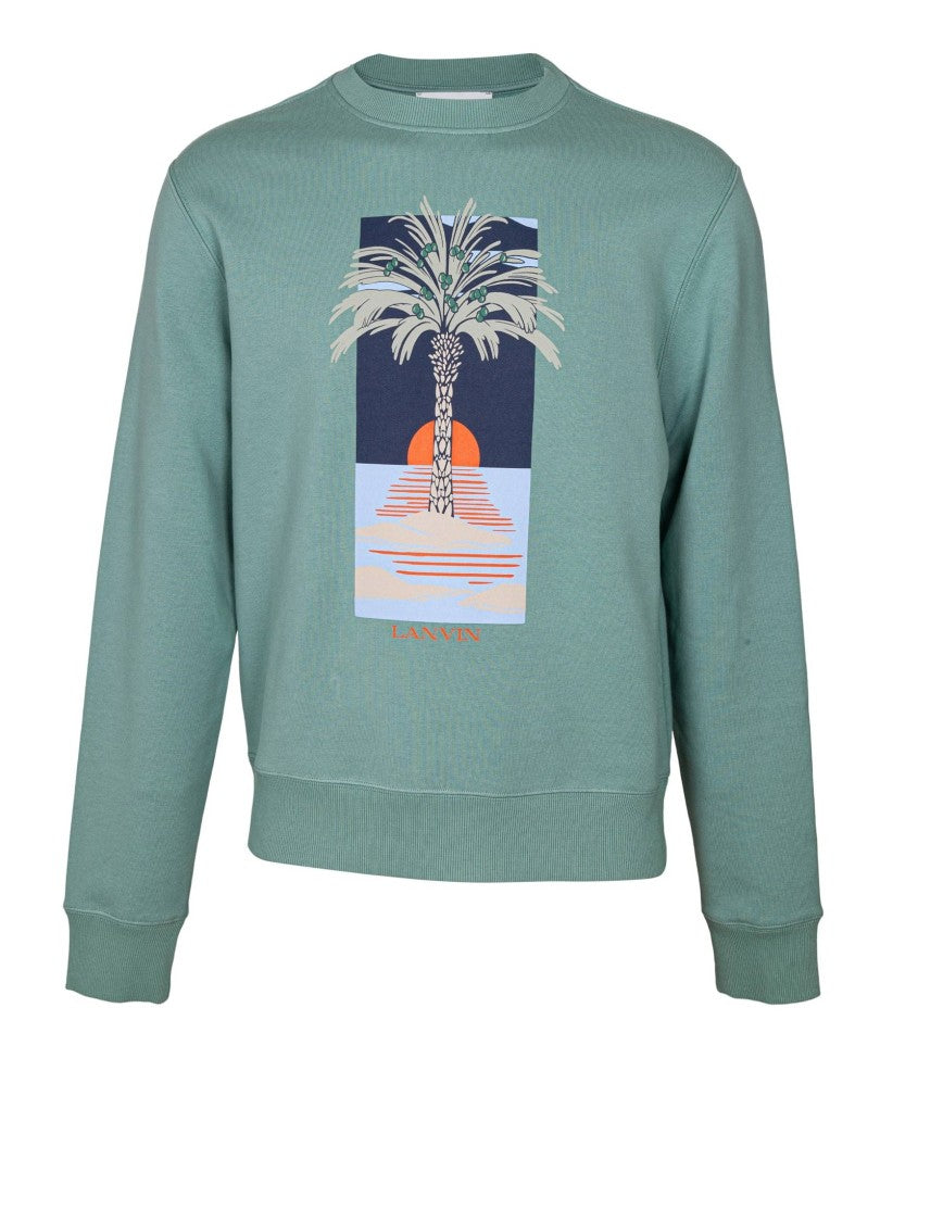 Lanvin Vibrant Printed Cotton Sweatshirt With Ribbed Cuffs