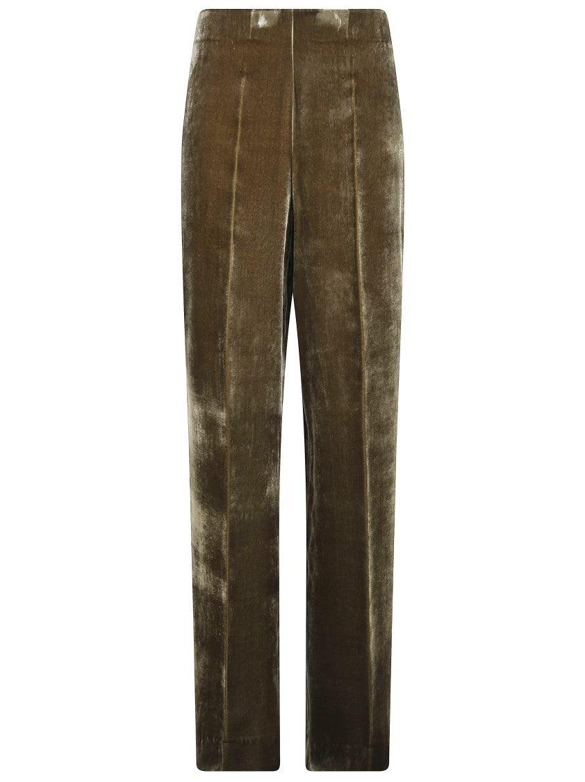 Parosh Velvet Viscose Silk High-Waisted Straight-Leg Pants