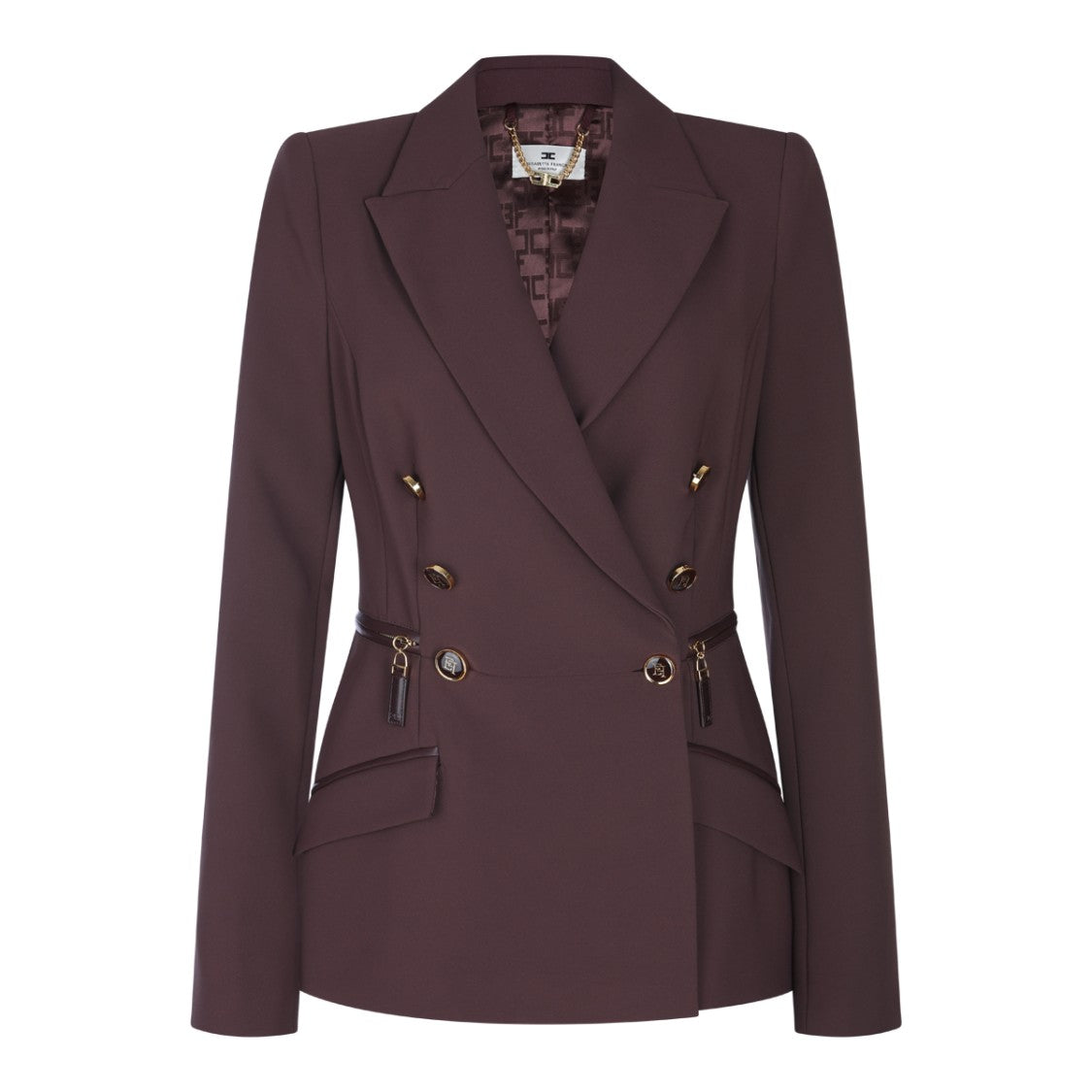 Elisabetta Franchi Deep Purple Tailored Blazer With Gold Detailing