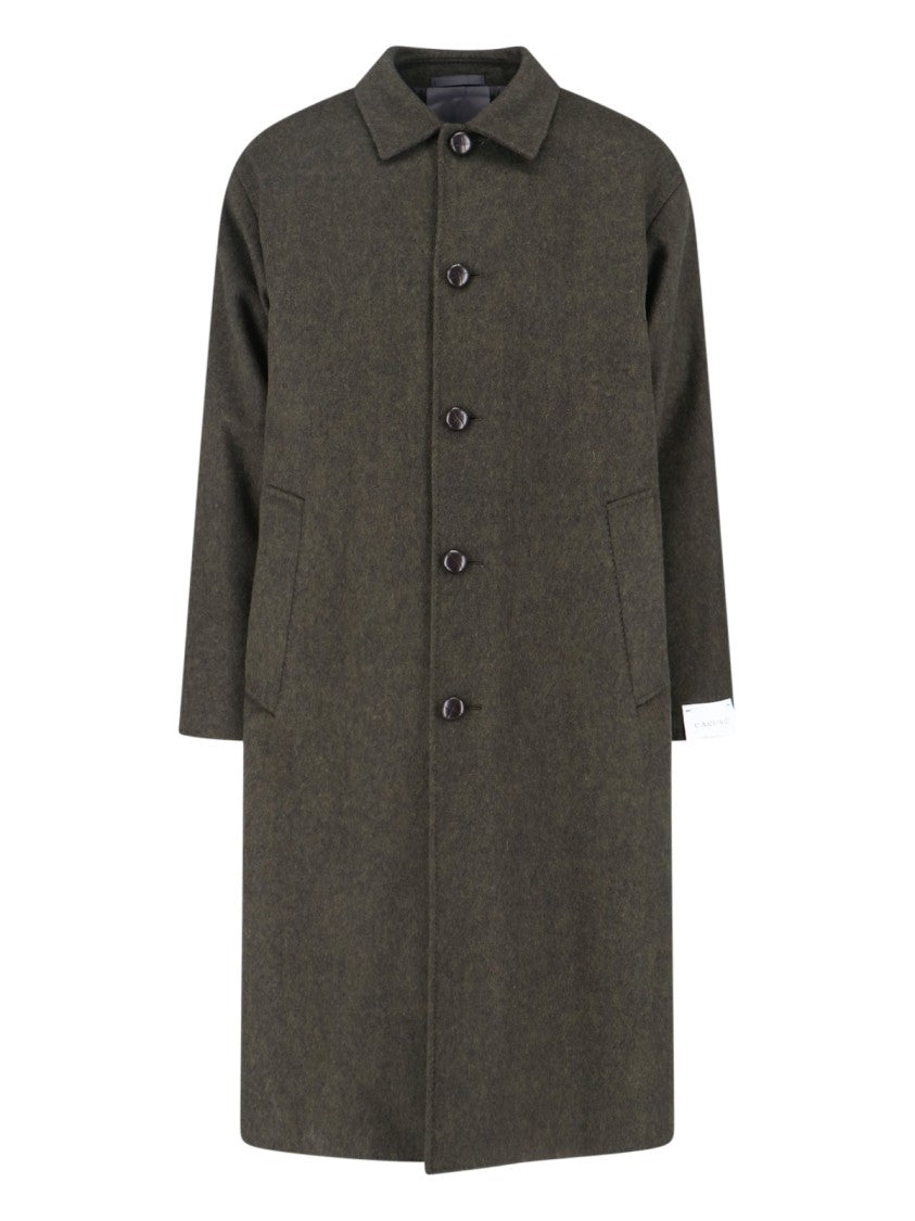 Caruso Classic Long-Silhouette Green Jacket With Textured Finish