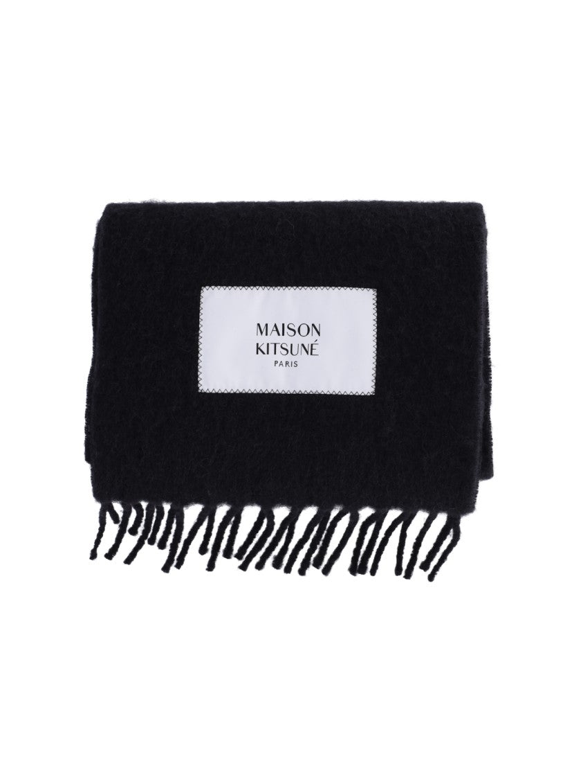 Maison Kitsuné Black Embroidered Logo Alpaca-Blend Scarf