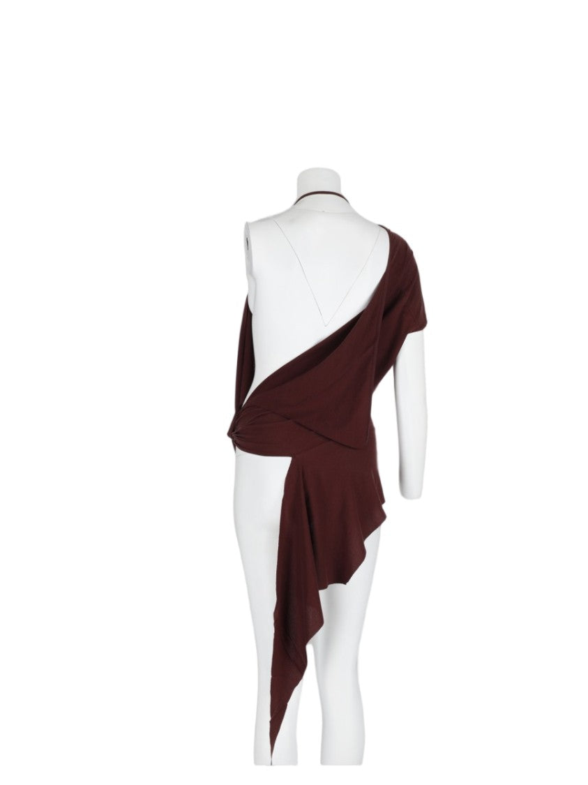 Rick Owens X Lilies Bordeaux Asymmetrical Draped Silk-Blend Top