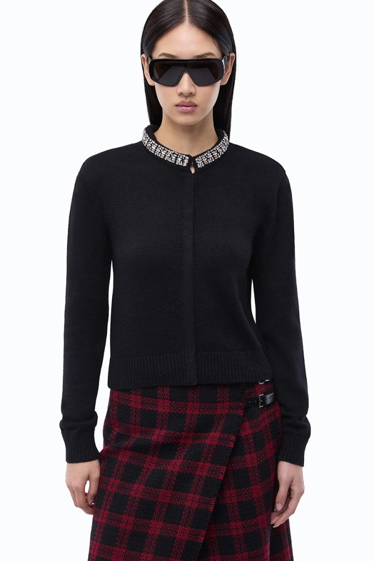 Pinko Black Embellished Collar Wool-Blend Cardigan