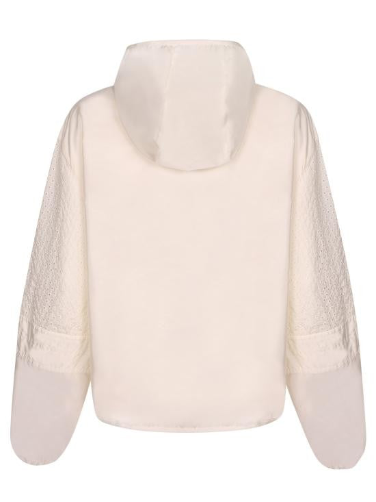 Moncler Cropped White Jacket With Perforated Detailing And Hood