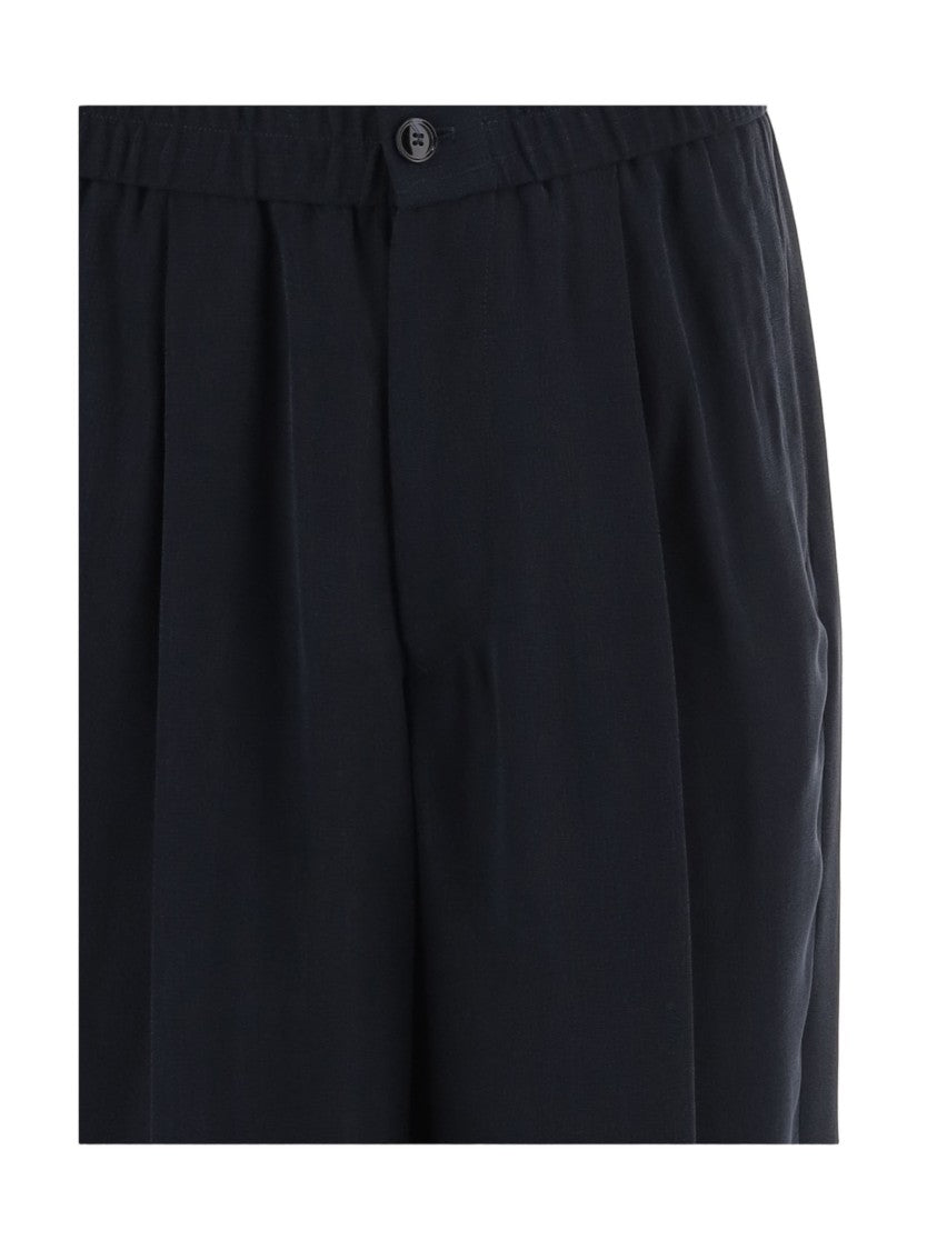 Giorgio Armani Relaxed Fit Black Cupro Shorts With Elastic Waistband