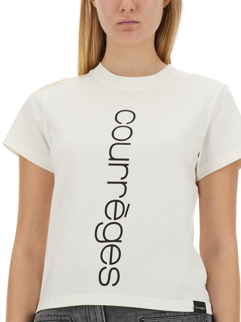 Courrèges Vertical Logo Design T-Shirt