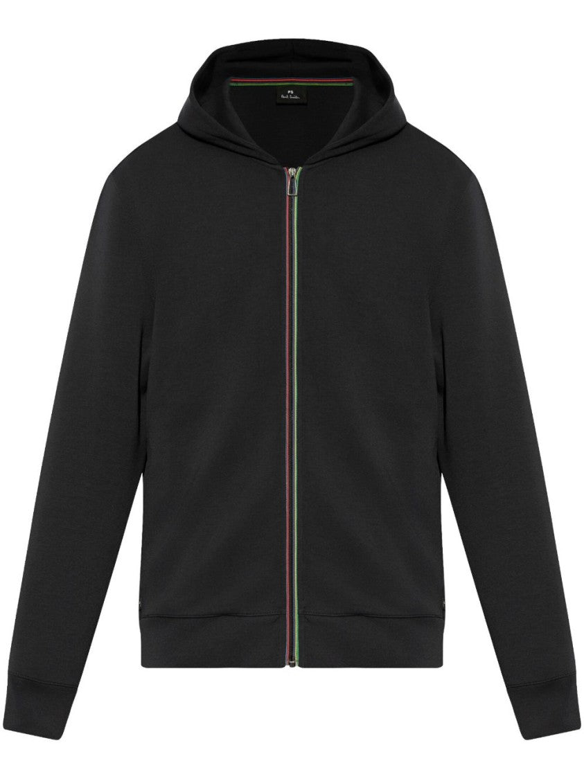 Paul Smith Hooded Black Sweatshirt With Colorful Zipper Accents