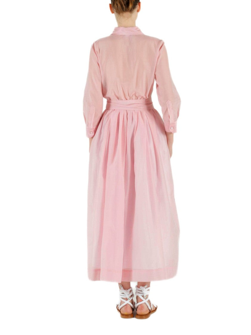 Sara Roka Midi Shirt Dress With Flared Skirt And Fabric Belt