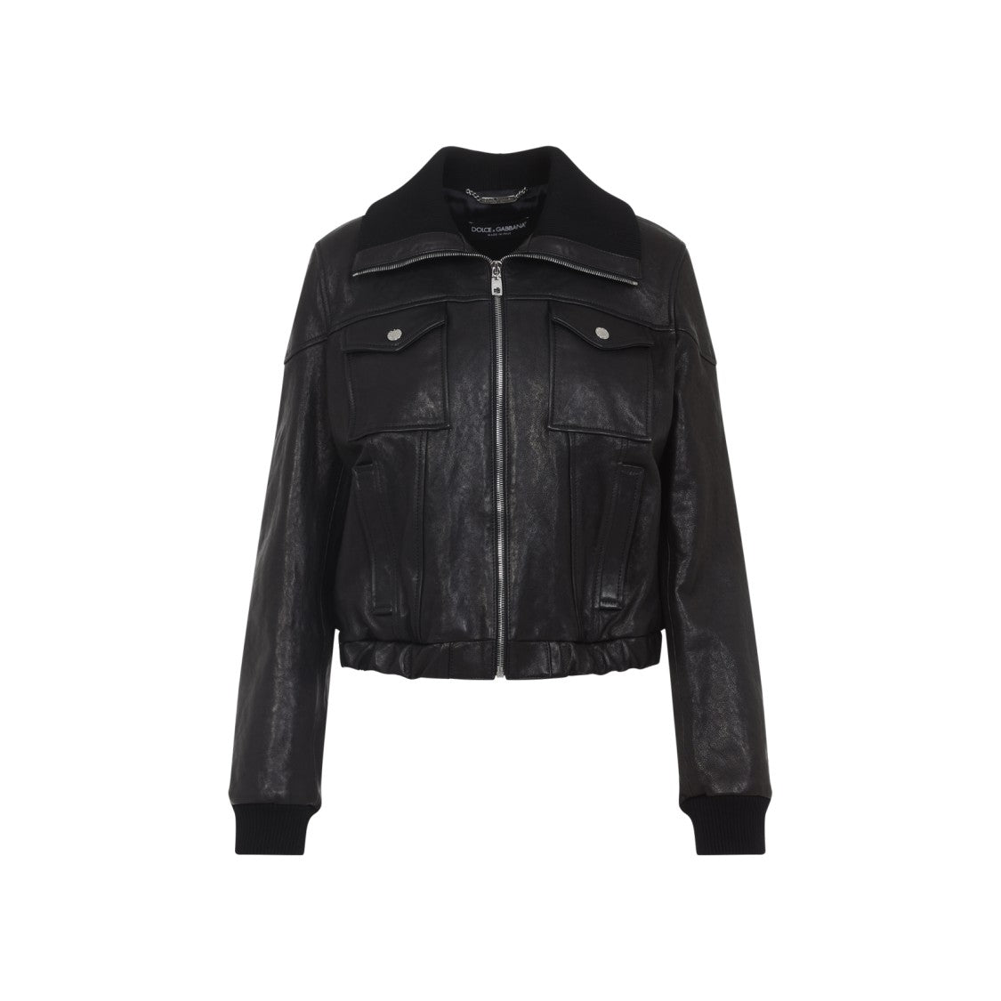 Dolce & Gabbana Cropped Black Lamb Leather Jacket