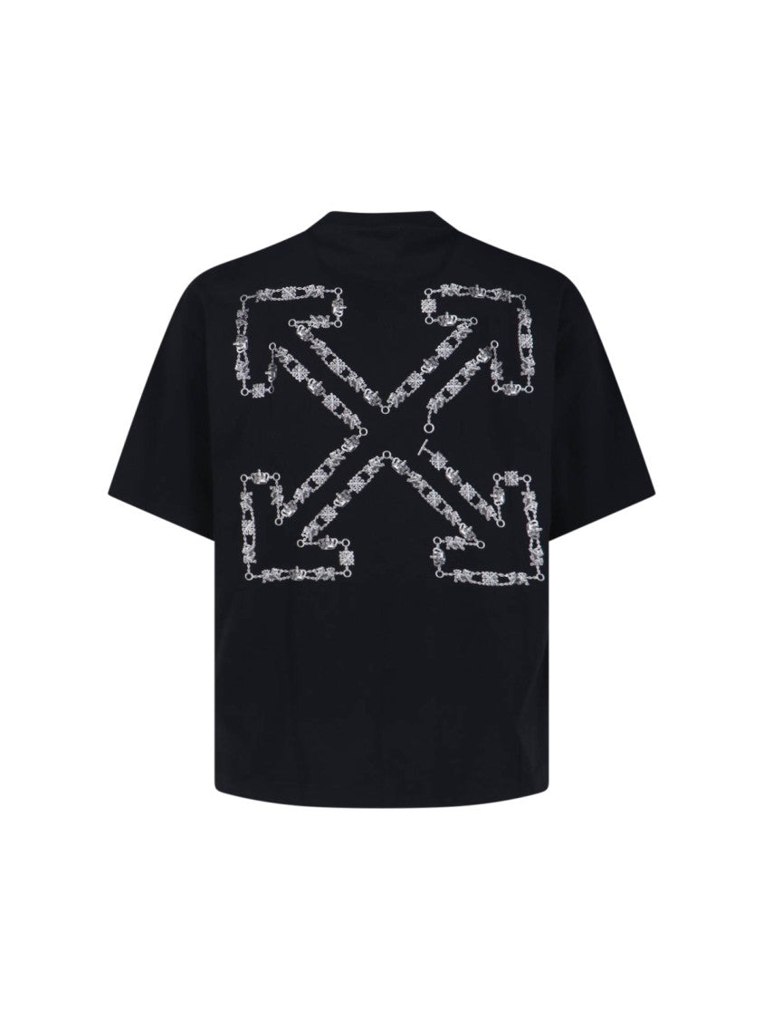 Off-White Chain Arrow Black Cotton T-Shirt With Iconic Logo And Graphic