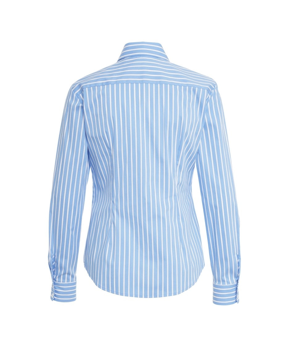 Himon's Blue Ruffled Blouse With Vertical Stripes
