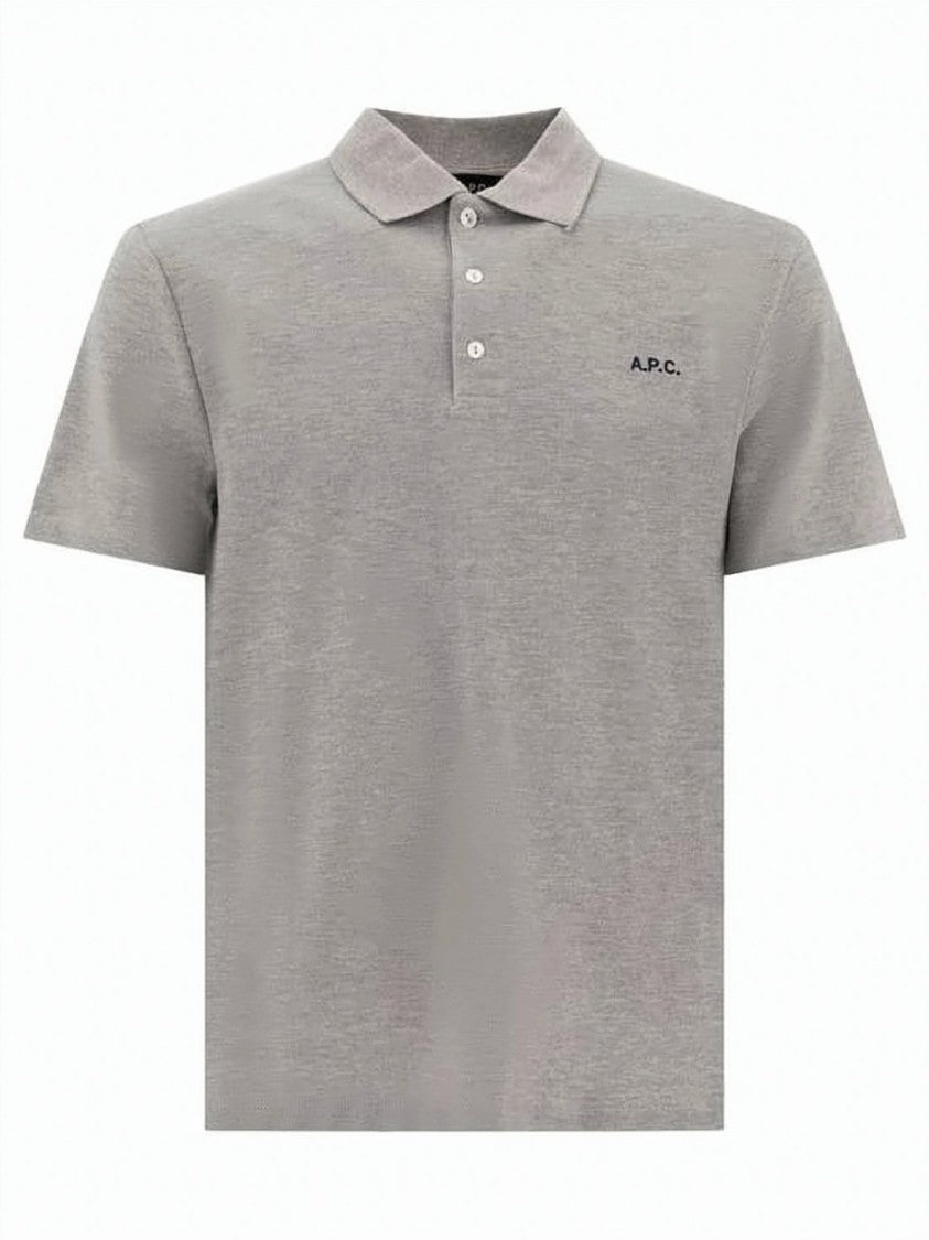 A.P.C. Heathered Grey Polo Shirt With Embroidered Logo