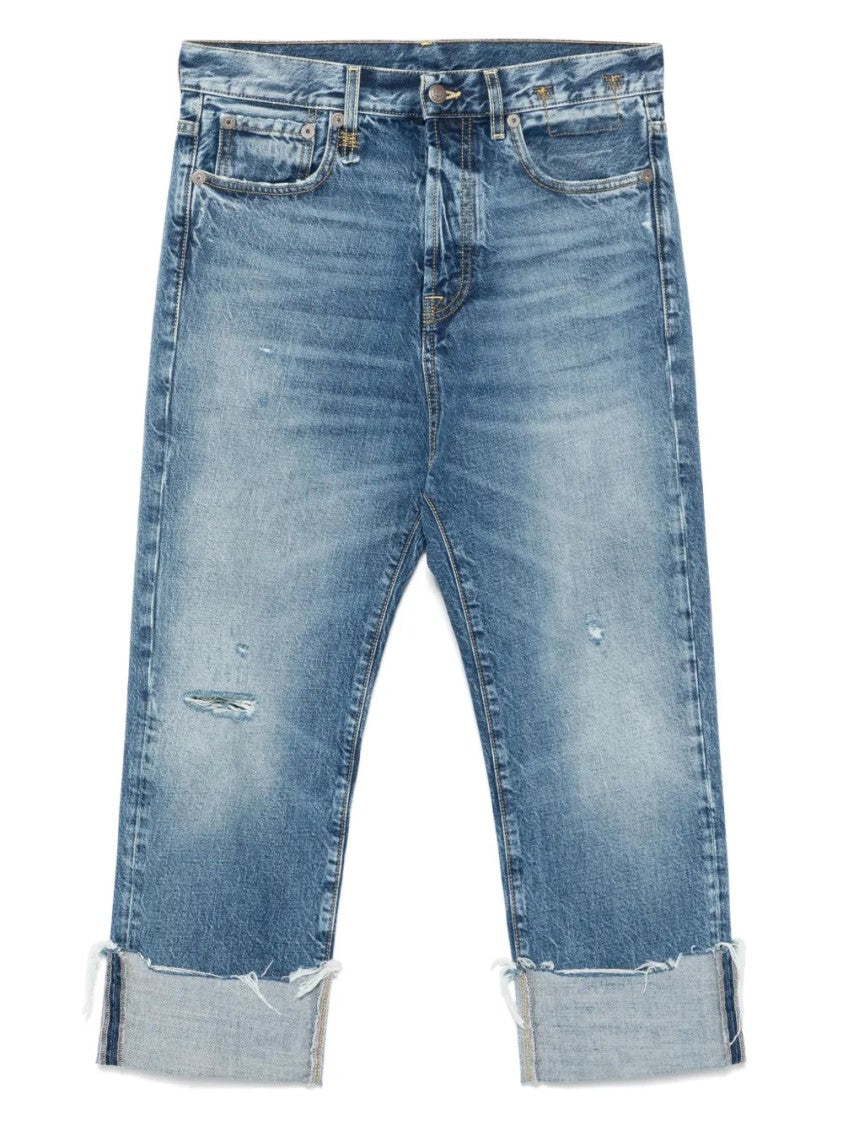 R13 Drop-Crotch Jeans With Whiskering Effect