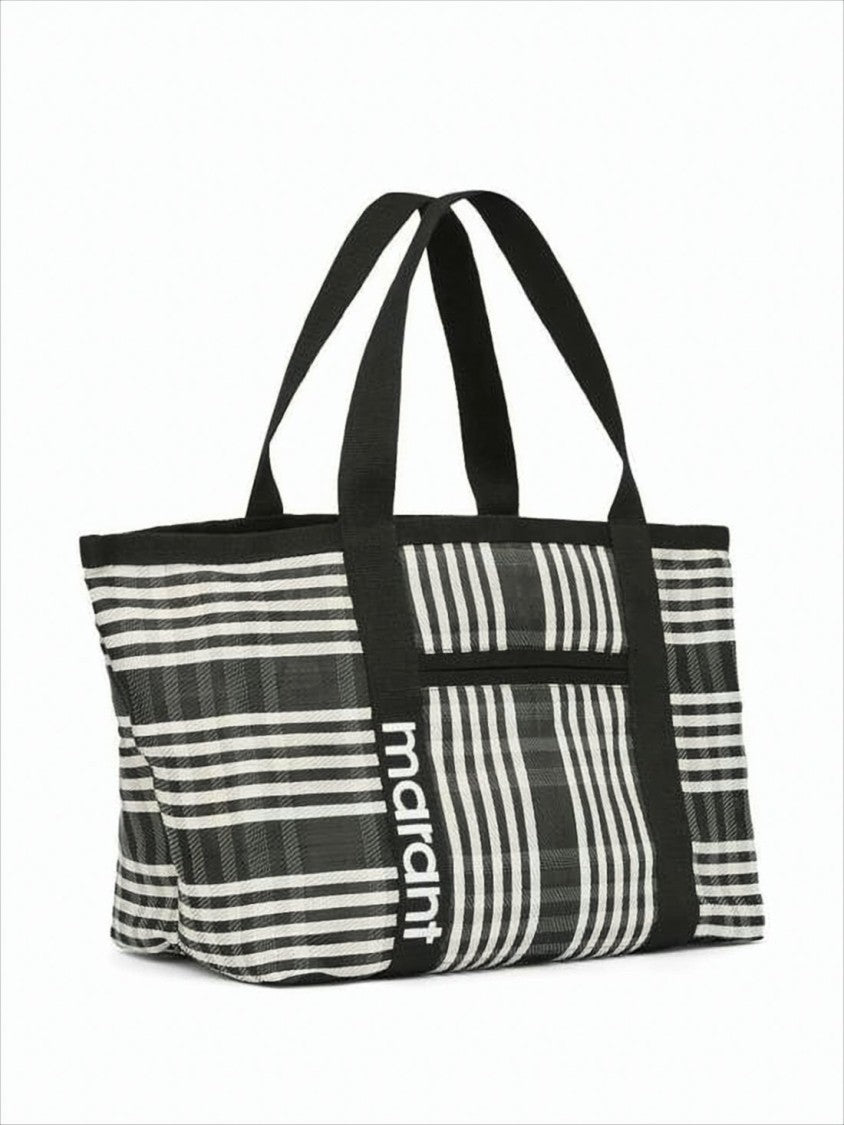 Isabel Marant Checkered Nylon Tote Bag With Contrasting Logo Detail