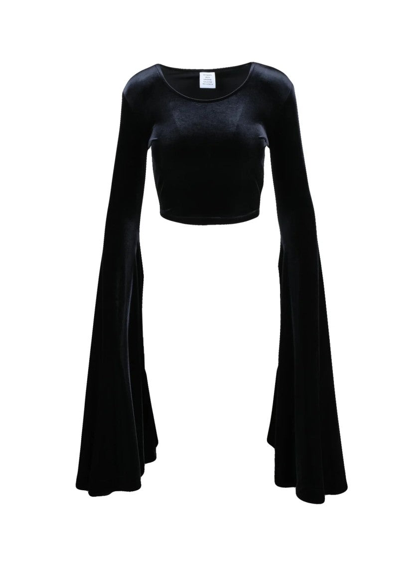 Vetements Black Bell Sleeves Cropped Velvet Blouse