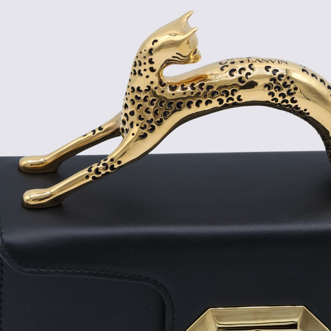 Lanvin Rectangular Black Bag With Leopard Handle And Geometric Clasp