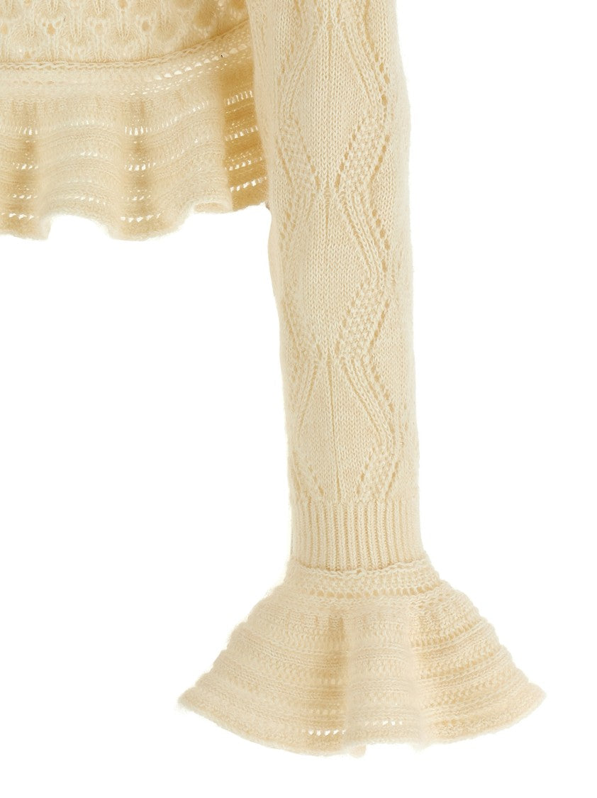Chloé Pointelle Knit Cardigan With Ruffled Hem