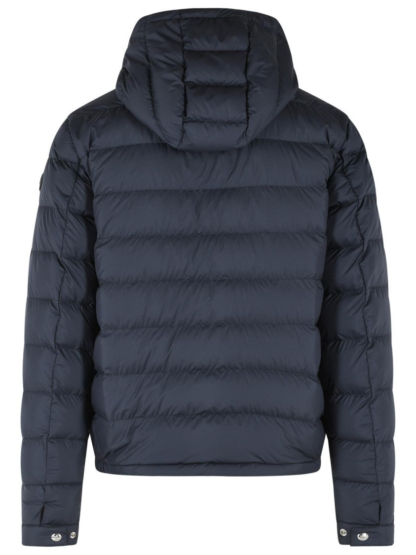 Moncler Navy Blue Polyester Short 'Sestriere' Hooded Down Jacket