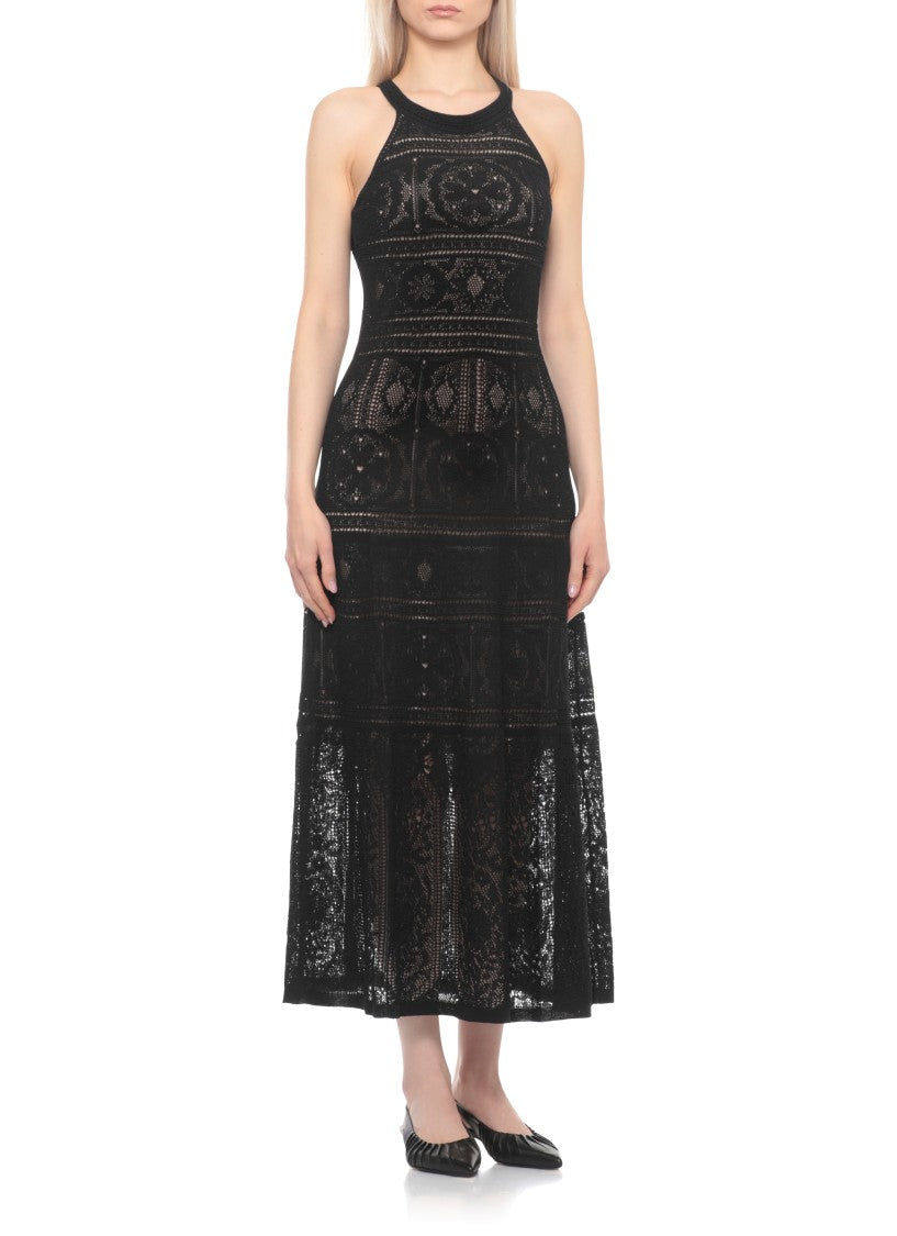D. Exterior Intricate Crochet Midi Dress With Halter Neckline And Inner Slip