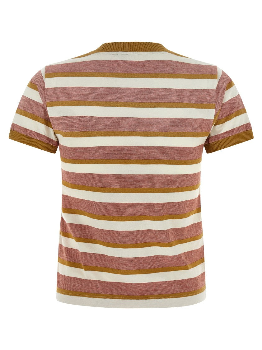 Prada Striped Cotton T-Shirt With Ribbed Knit Details
