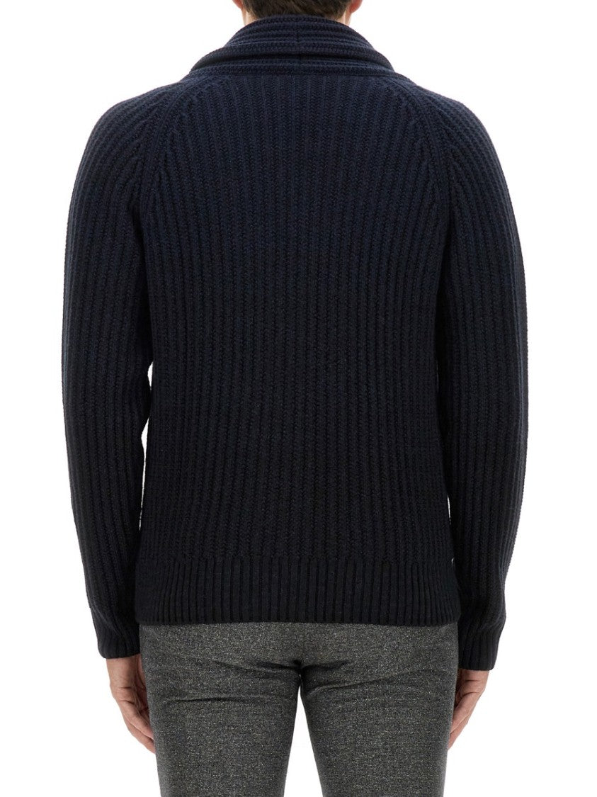 Brioni Ribbed Black Cashmere And Virgin Wool Cardigan