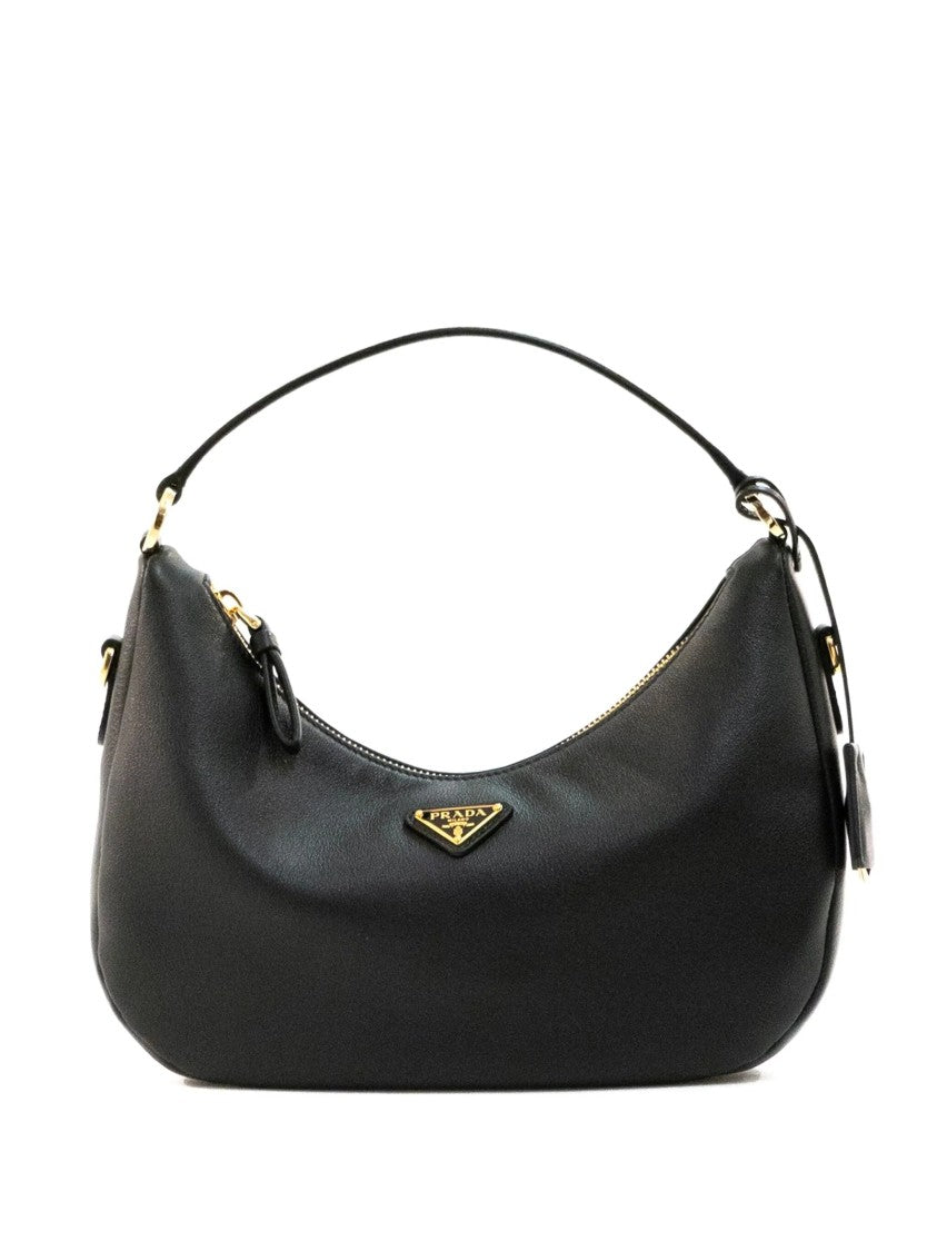 Prada Black Sacca Crescent-Shaped Leather Handbag