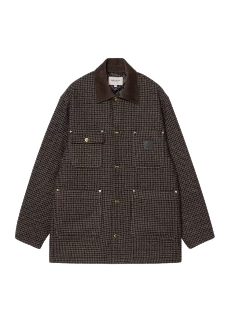 Carhartt Wip Brown Lowis Houndstooth Poly-Wool Quilted Chore Coat