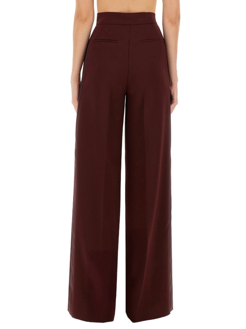 Max Mara Wide-Leg Burgundy Pants With Refined Side Stripe