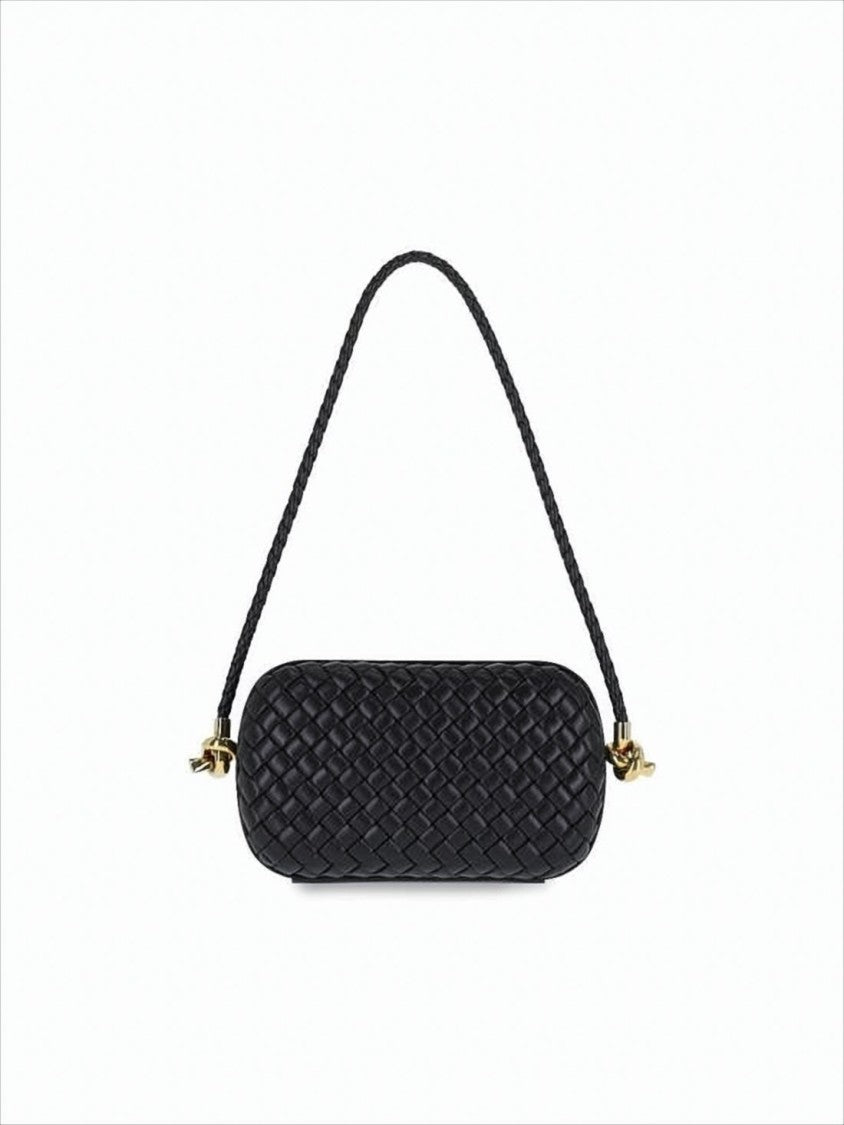 Bottega Veneta Woven Texture Shoulder Bag With Braided Strap And Gold-Tone Hardware