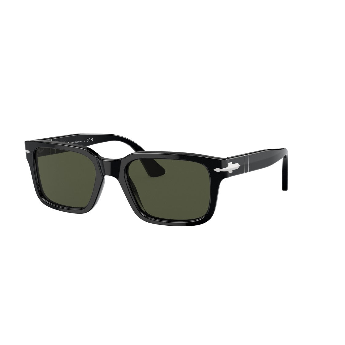 Persol 0Po3272s Glossy Black Acetate Sunglasses With Green Lenses