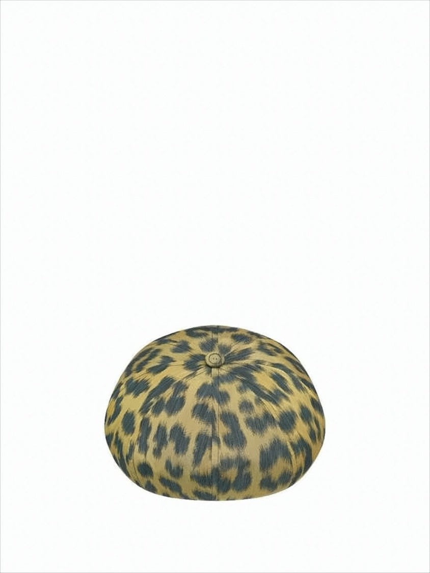 Christian Dior Round Leopard Print Beret With Button Detail