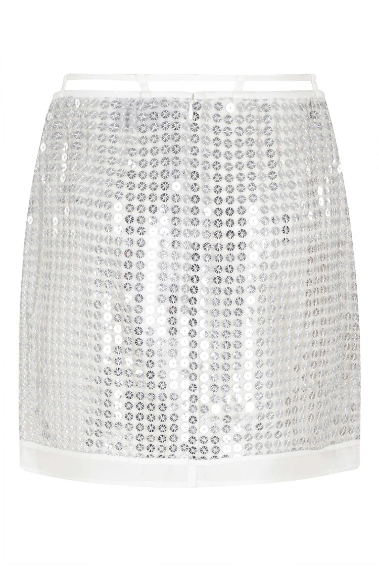 Isabelle Blanche Silver Mini Sequins Zippered Polyester Mini Skirt