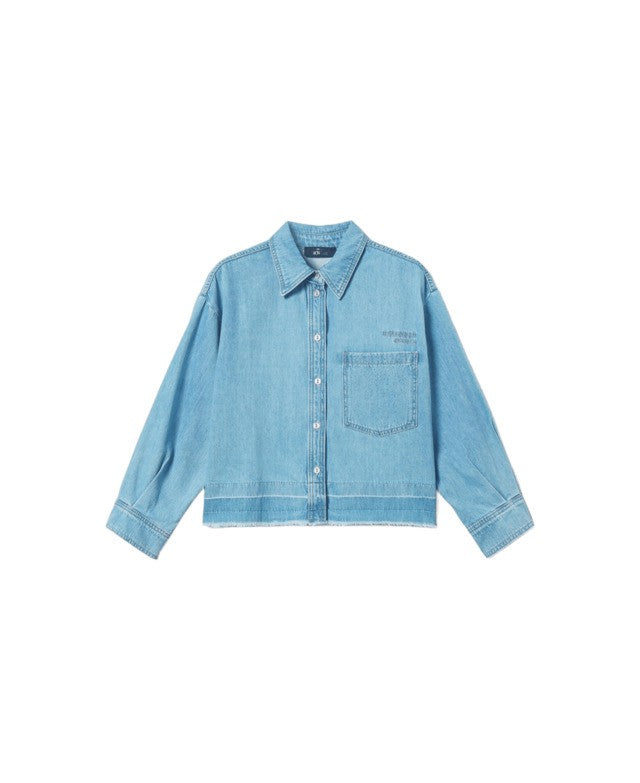 Twinset Actitude Light Denim Shirt With Pleated Cuffs