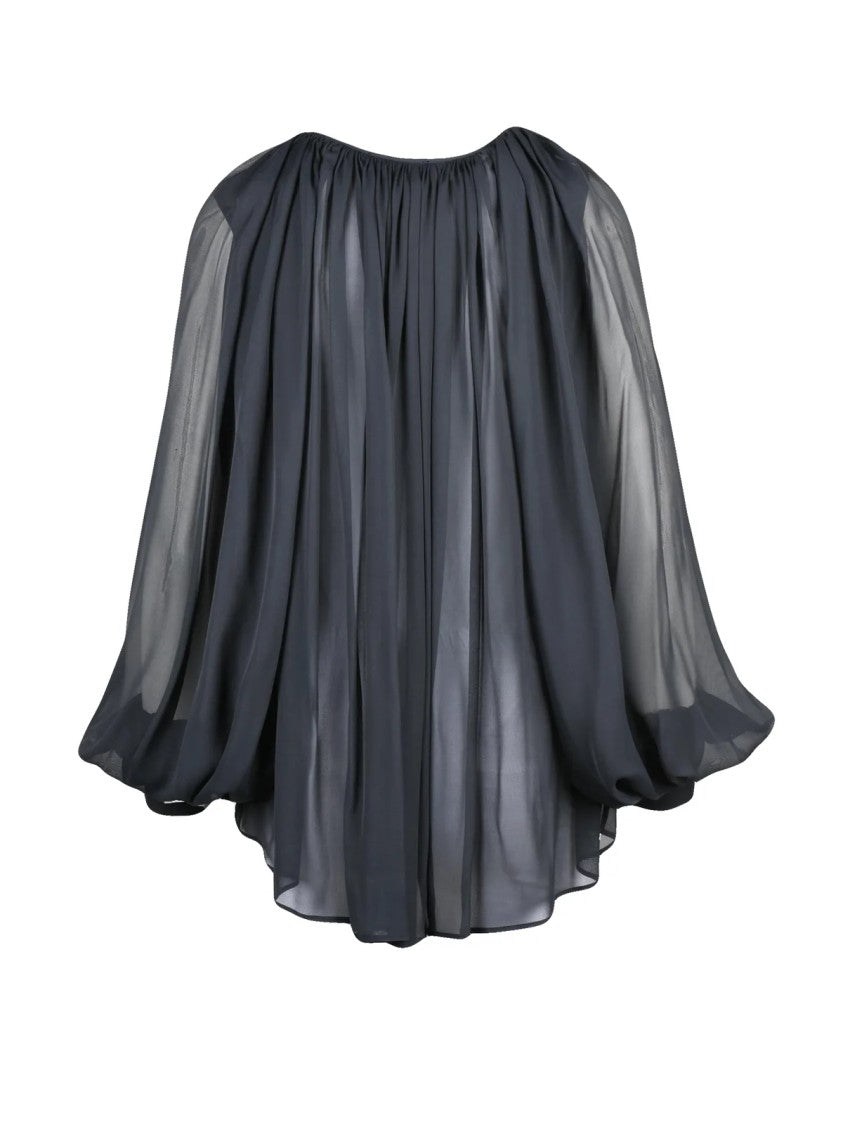 Semi Couture Grey Acetate-Blend Pleated Voile Blouse