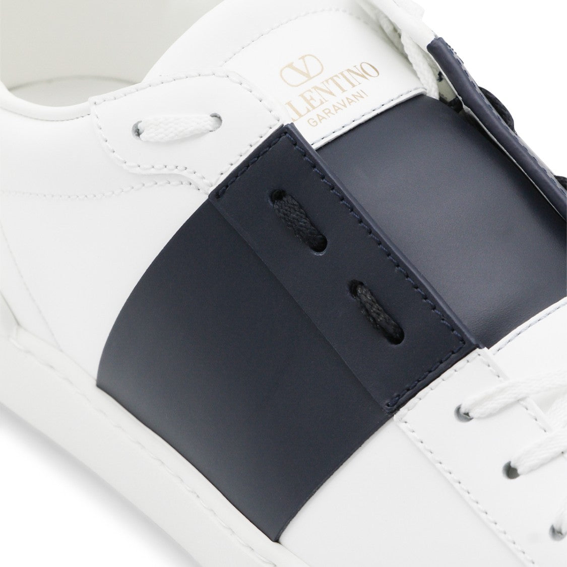 Valentino Garavani White And Blue Leather Open Sneakers