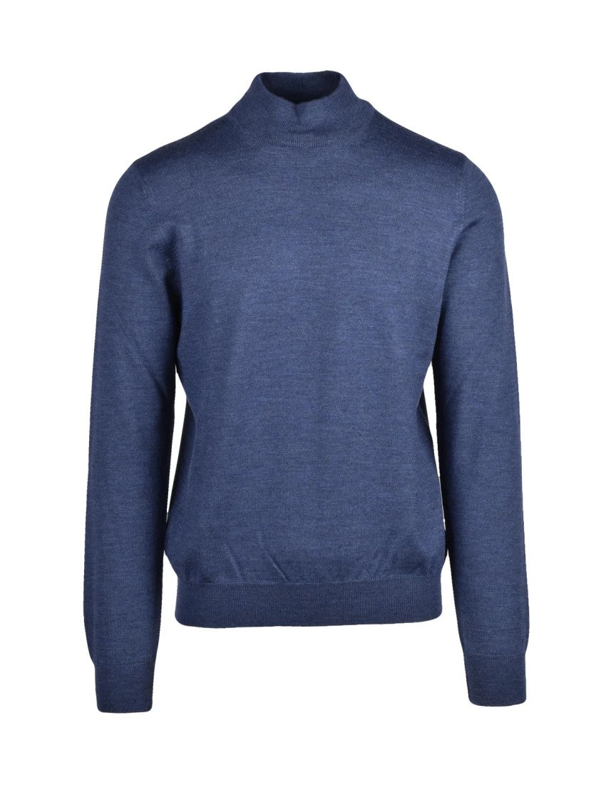 Gran Sasso Turtleneck Sweater In Fine Blue Virgin Wool