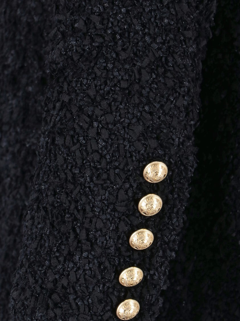Balmain Textured Black Jacket With Gold Button Accents