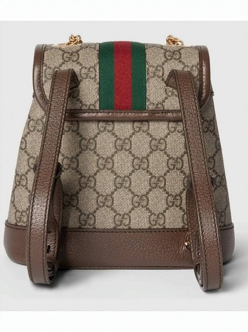 Gucci Signature Monogram Canvas Backpack With Gold-Tone Accents
