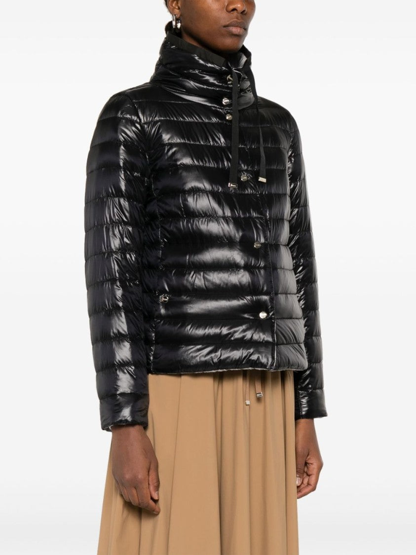 Herno Glossy Black Down Jacket With Drawstring Collar
