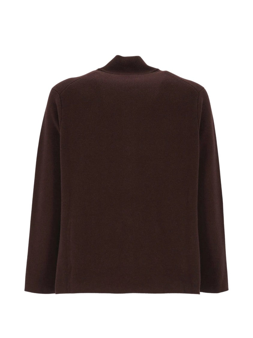 Oliver Lattughi Dark Brown Knitted Silk-Blend Zip Jacket